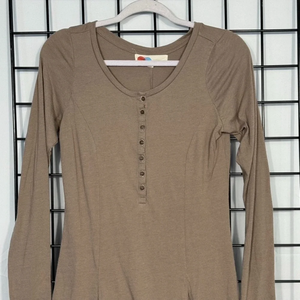 Free People FP Beach Miles of Henley Dress Womens Medium‎ Brown Casual Boho